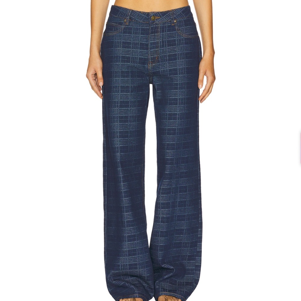 Lioness Top Model Jeans in Indigo Plaid (part of set)